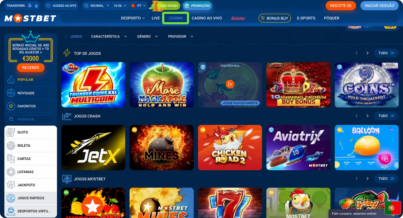 Lobby de slots no casino Mostbet Lobby do casino Mostbet com slots populares