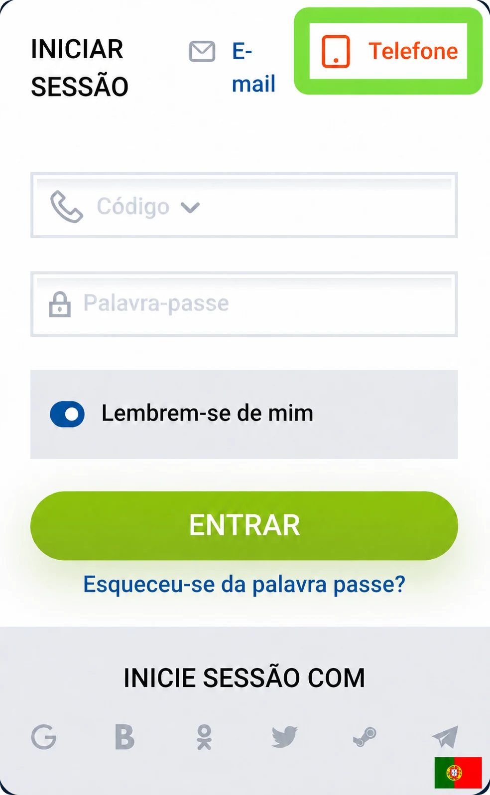 Janela de login Mostbet por telefone