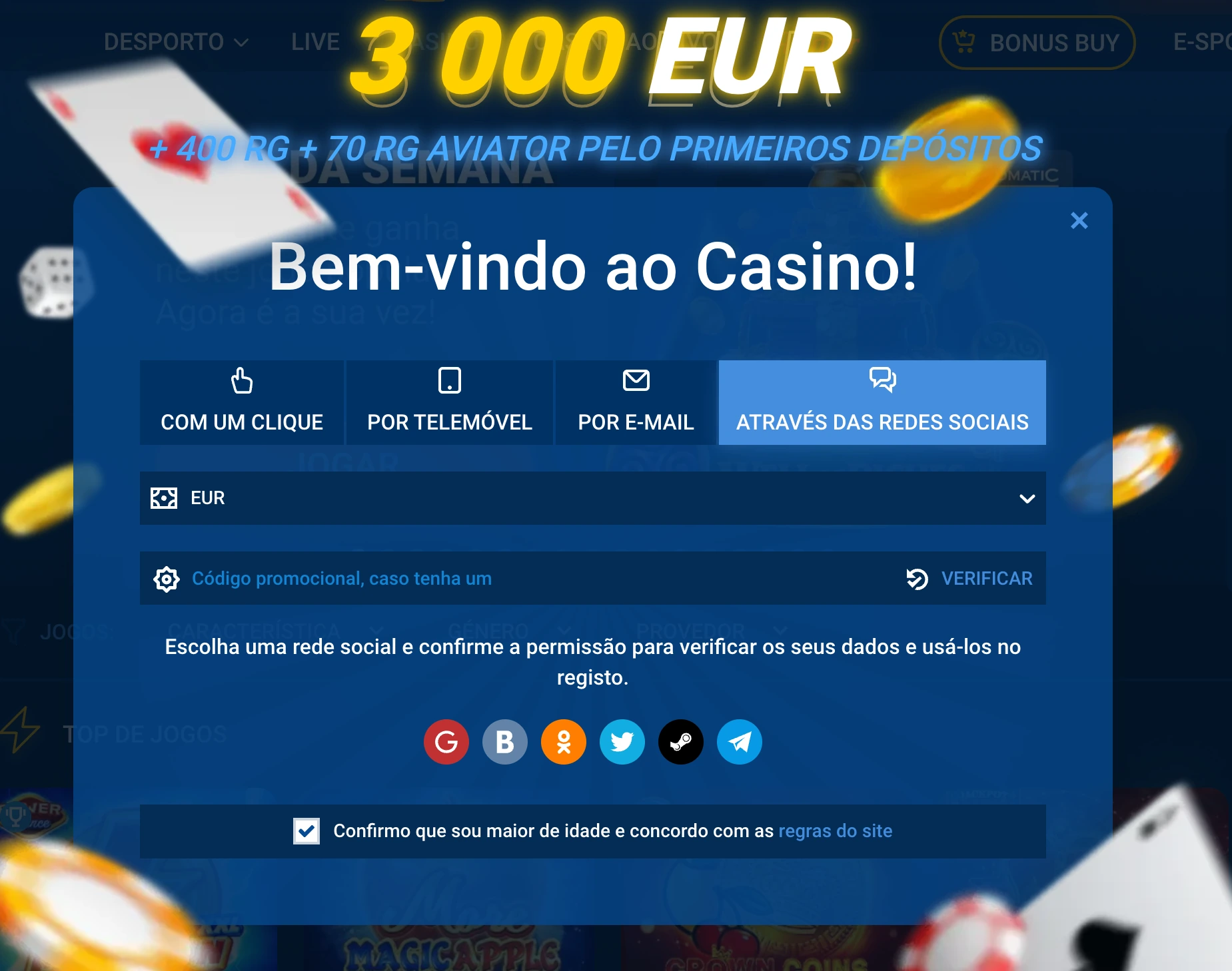 Registo Mostbet por redes sociais Janela de registo Mostbet com opção de redes sociais