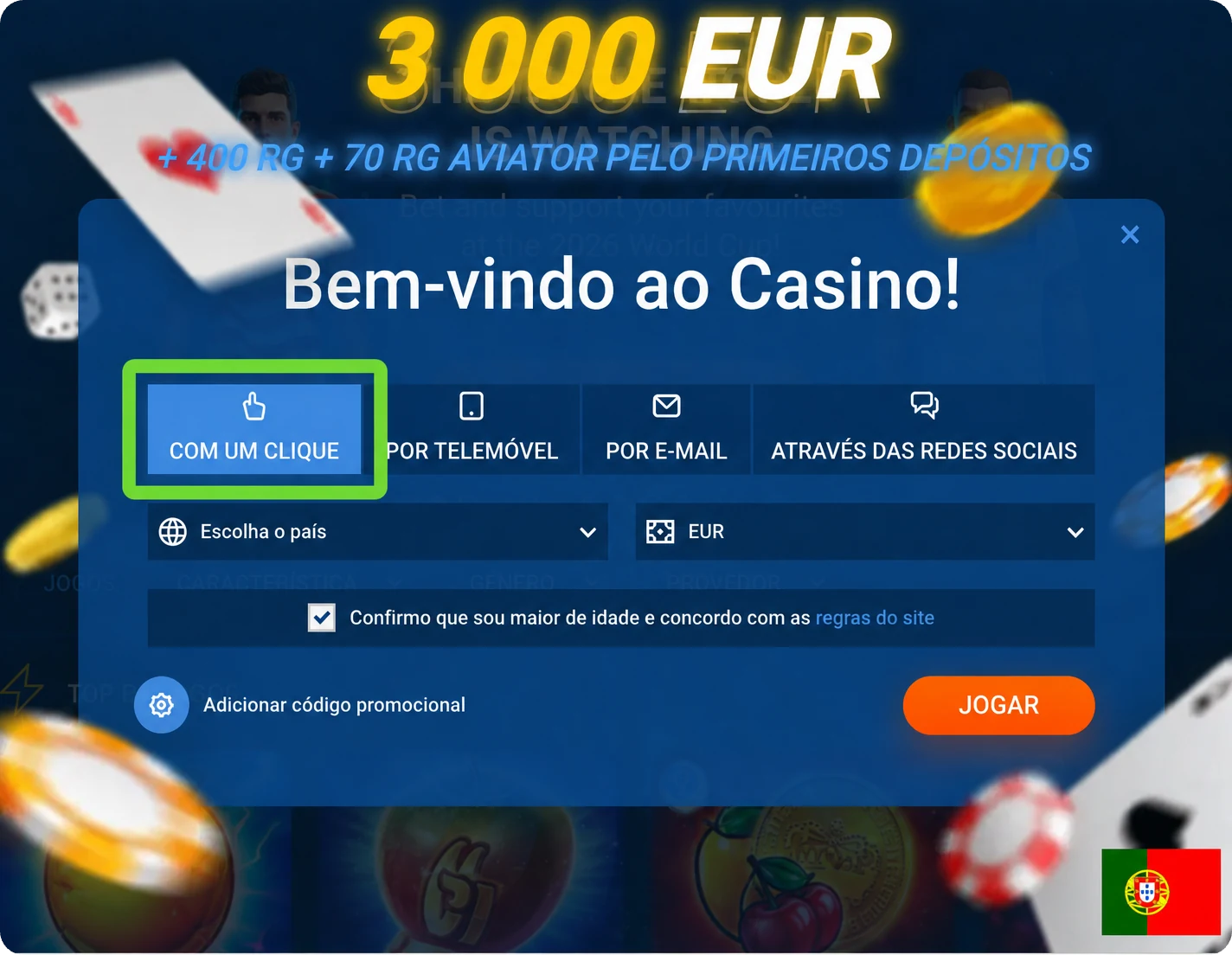 Formulário de registo Mostbet em um clique